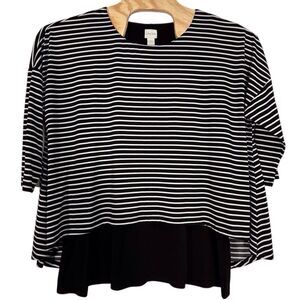 Chicos Popover Top Black White Striped With Tank Size 3 XL Dolman Lagenlook